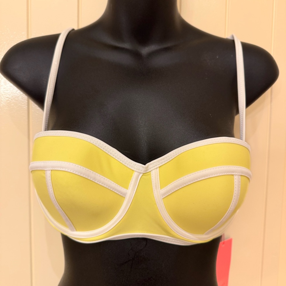 SOUTH BEACH Elegant Underwire bikini top Bra in yellow/white size UK 10 USA 6